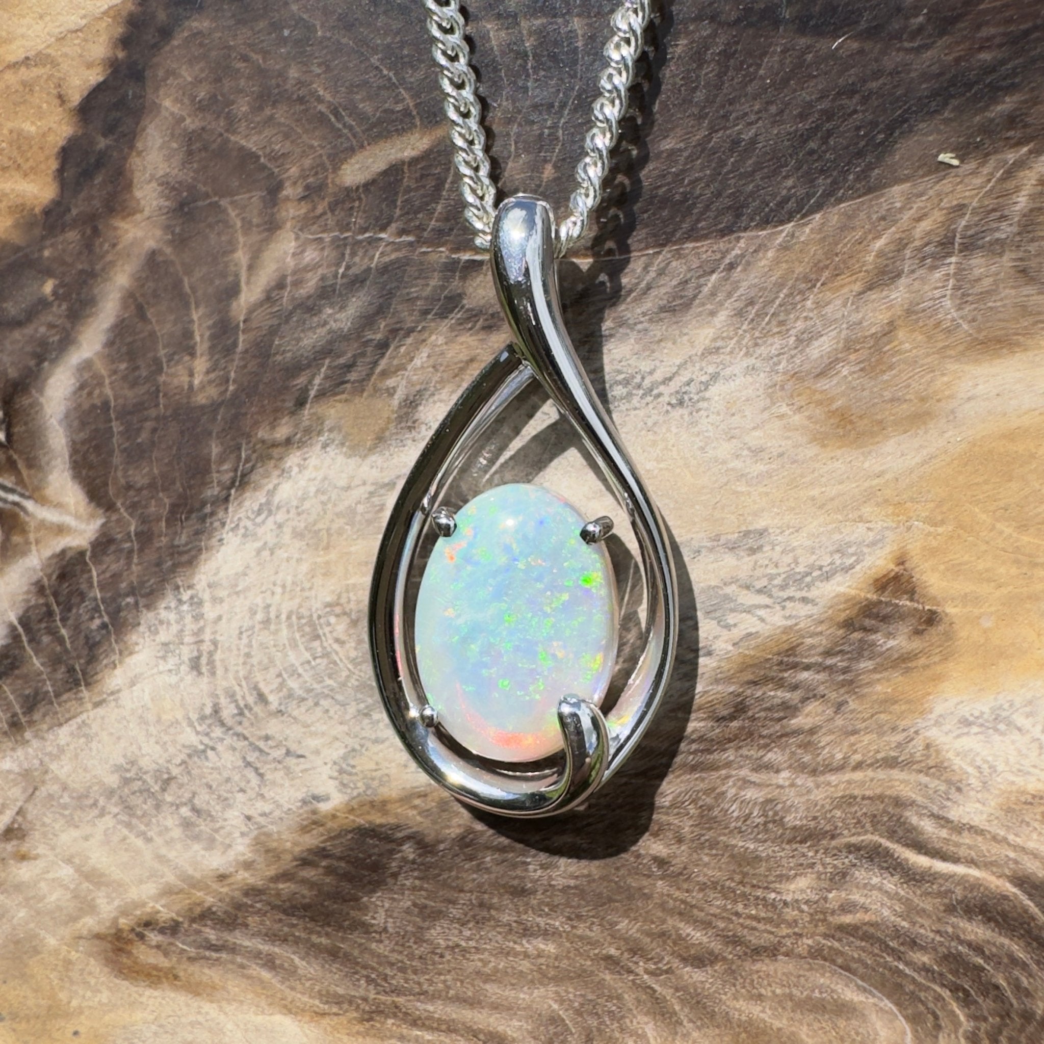 Yardie Moon ~ 1.85ct Coober Pedy Crystal Opal 925 Silver Pendant
