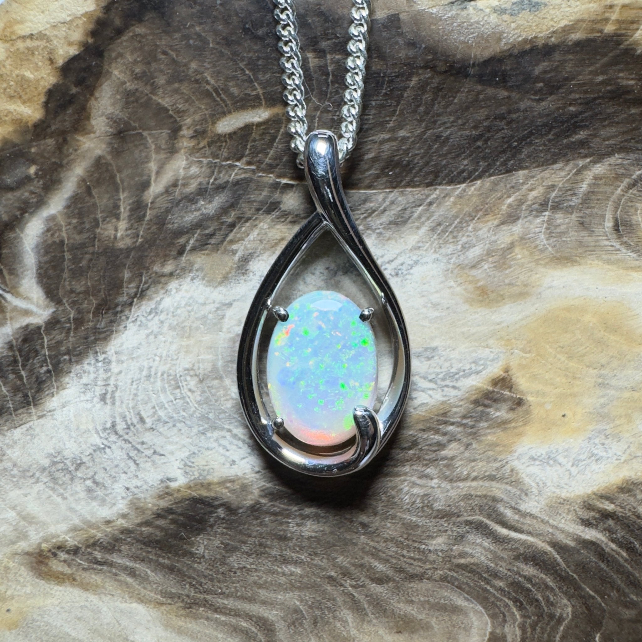 Yardie Moon ~ 1.85ct Coober Pedy Crystal Opal 925 Silver Pendant