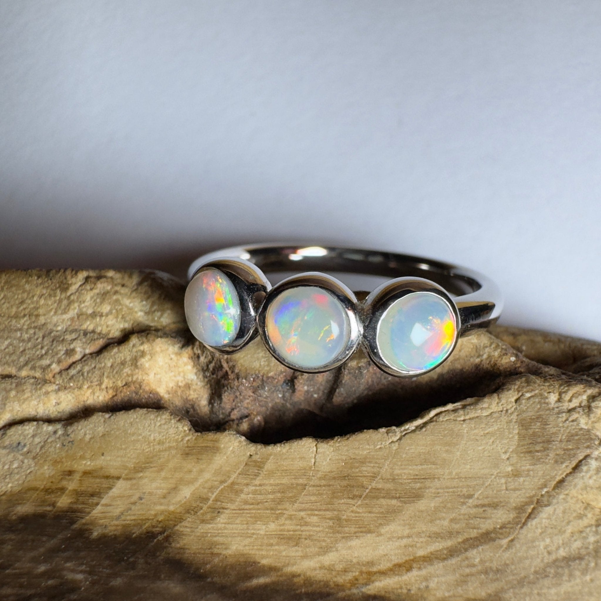 Yarra Valley Fire - 0.9ct Solid Coober Pedy Opal 925 Silver Trio Ring