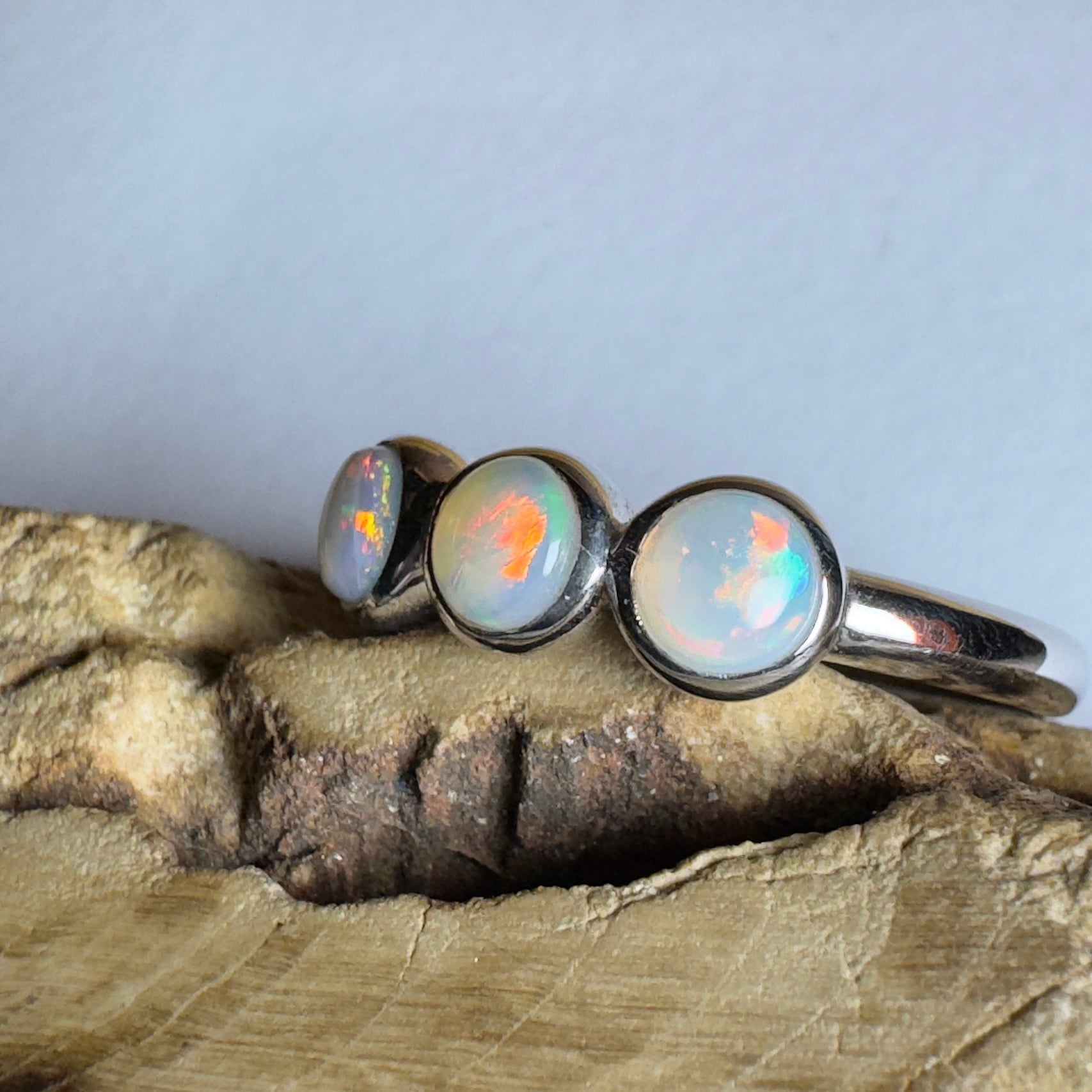 Yarra Valley Fire - 0.9ct Solid Coober Pedy Opal 925 Silver Trio Ring