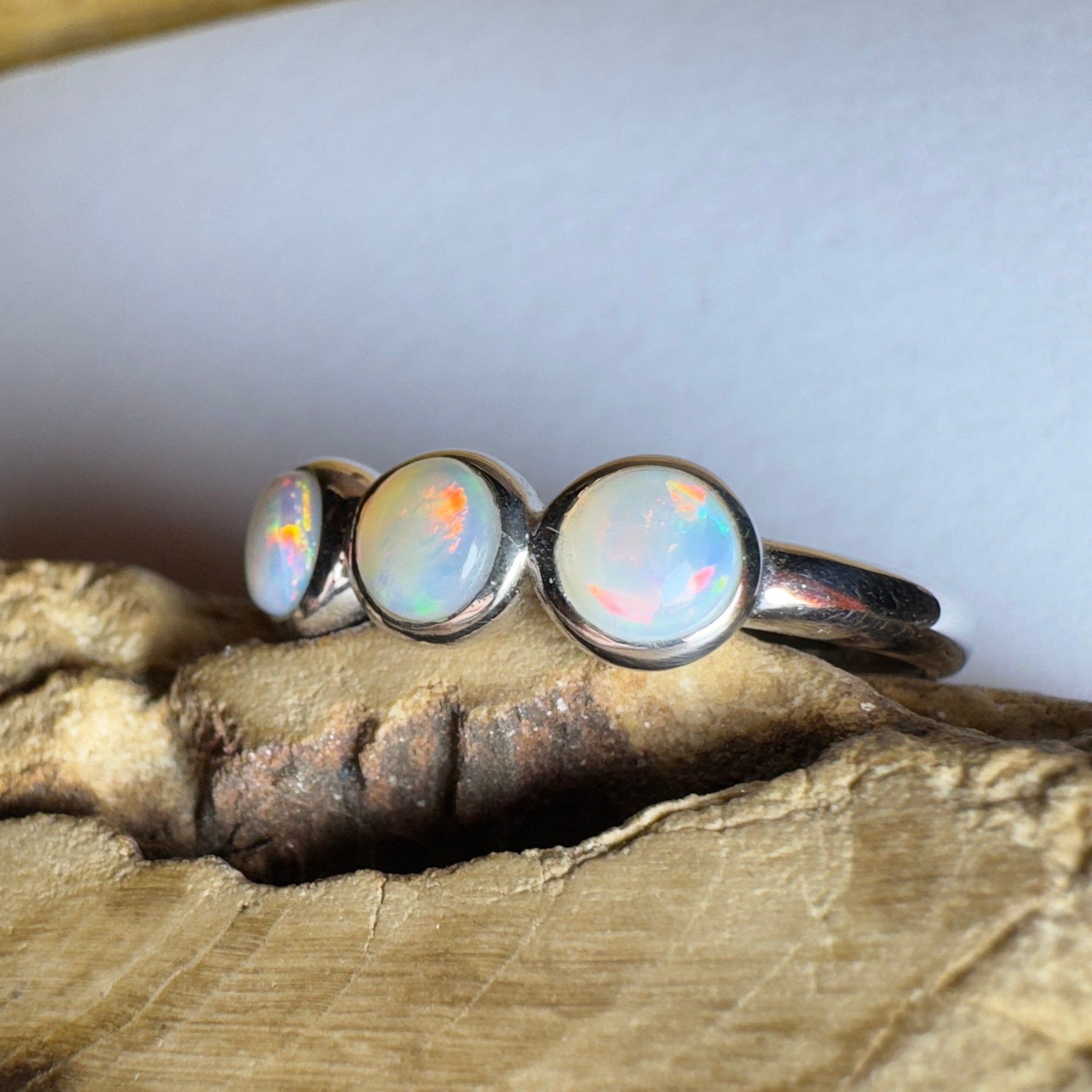Yarra Valley Fire - 0.9ct Solid Coober Pedy Opal 925 Silver Trio Ring