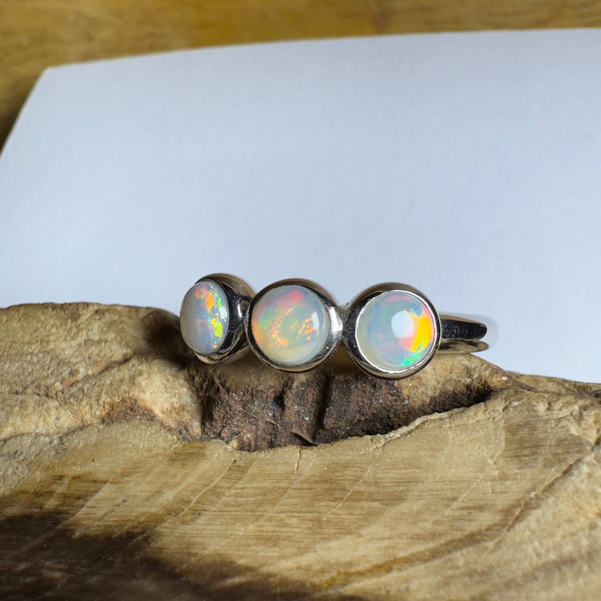 Yarra Valley Fire - 0.9ct Solid Coober Pedy Opal 925 Silver Trio Ring