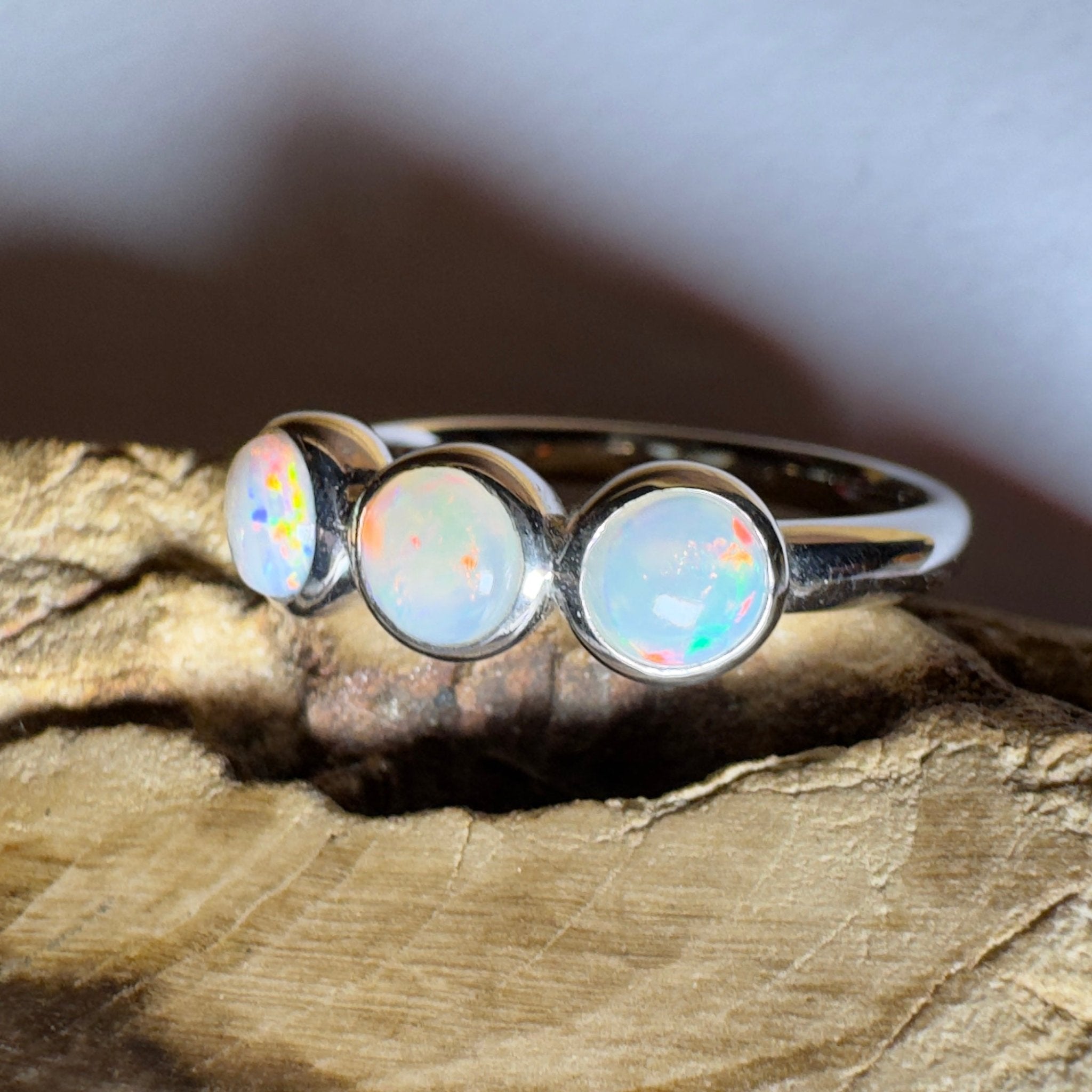 Yarra Valley Fire - 0.9ct Solid Coober Pedy Opal 925 Silver Trio Ring