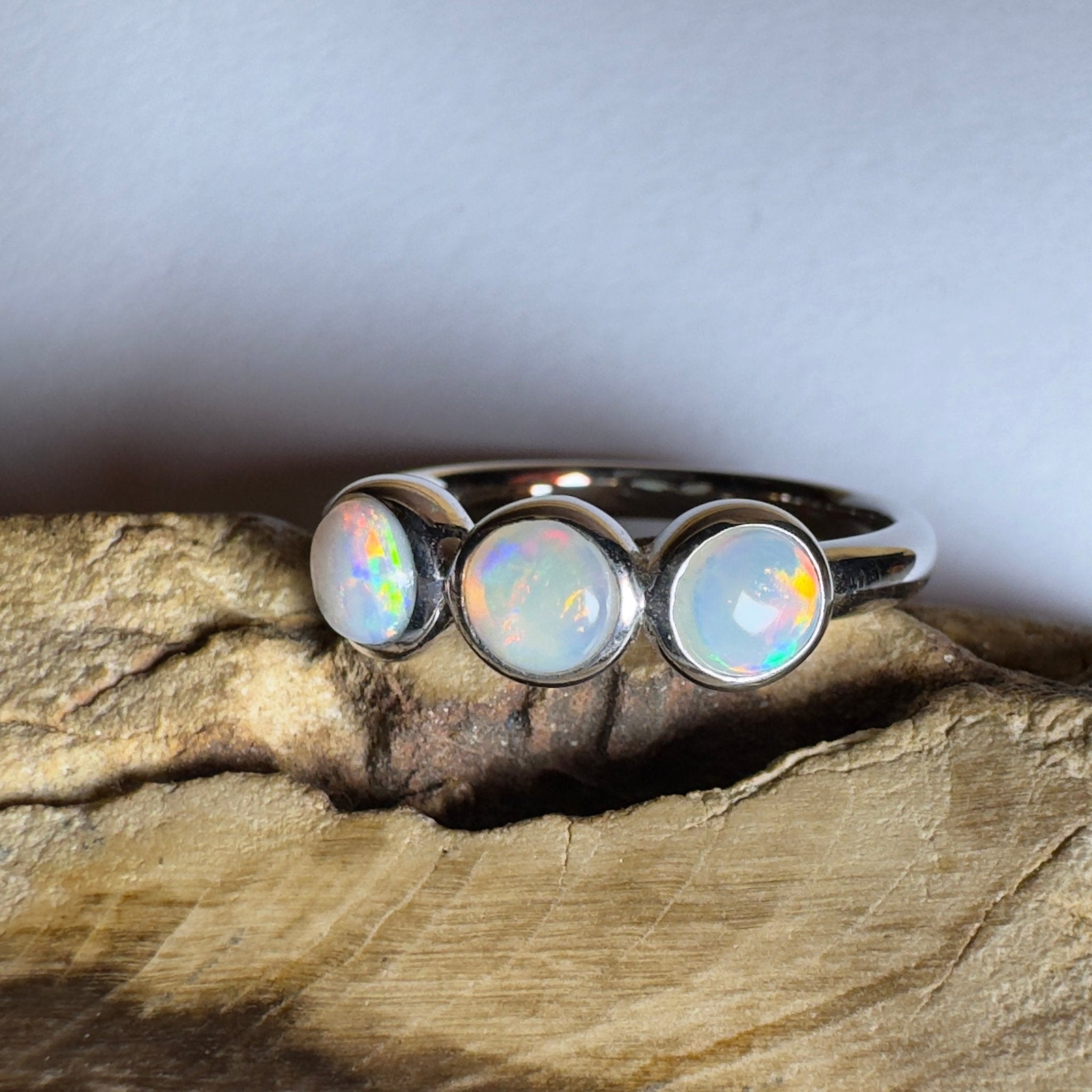 Yarra Valley Fire - 0.9ct Solid Coober Pedy Opal 925 Silver Trio Ring