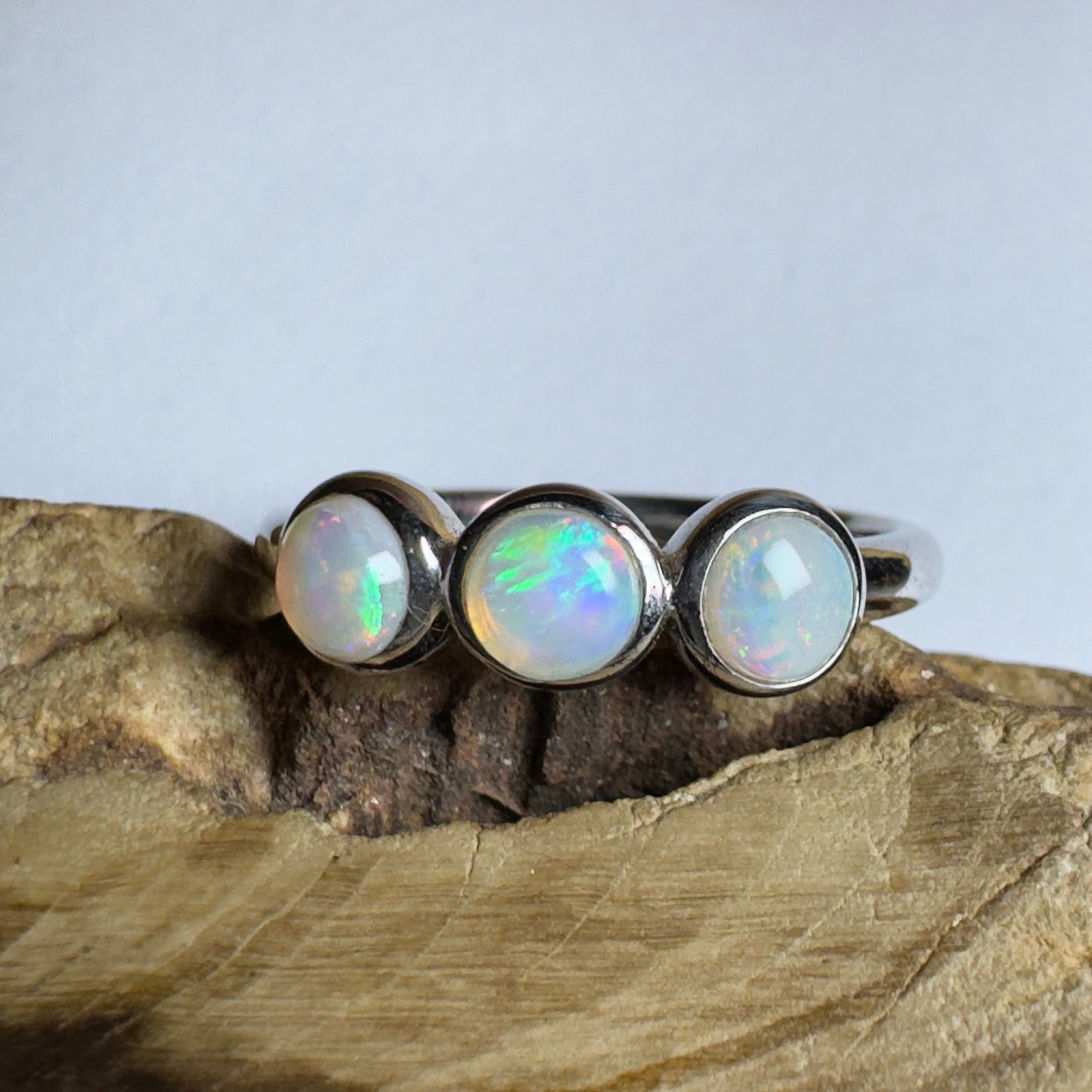 Yarra Valley Fire - 0.9ct Solid Coober Pedy Opal 925 Silver Trio Ring