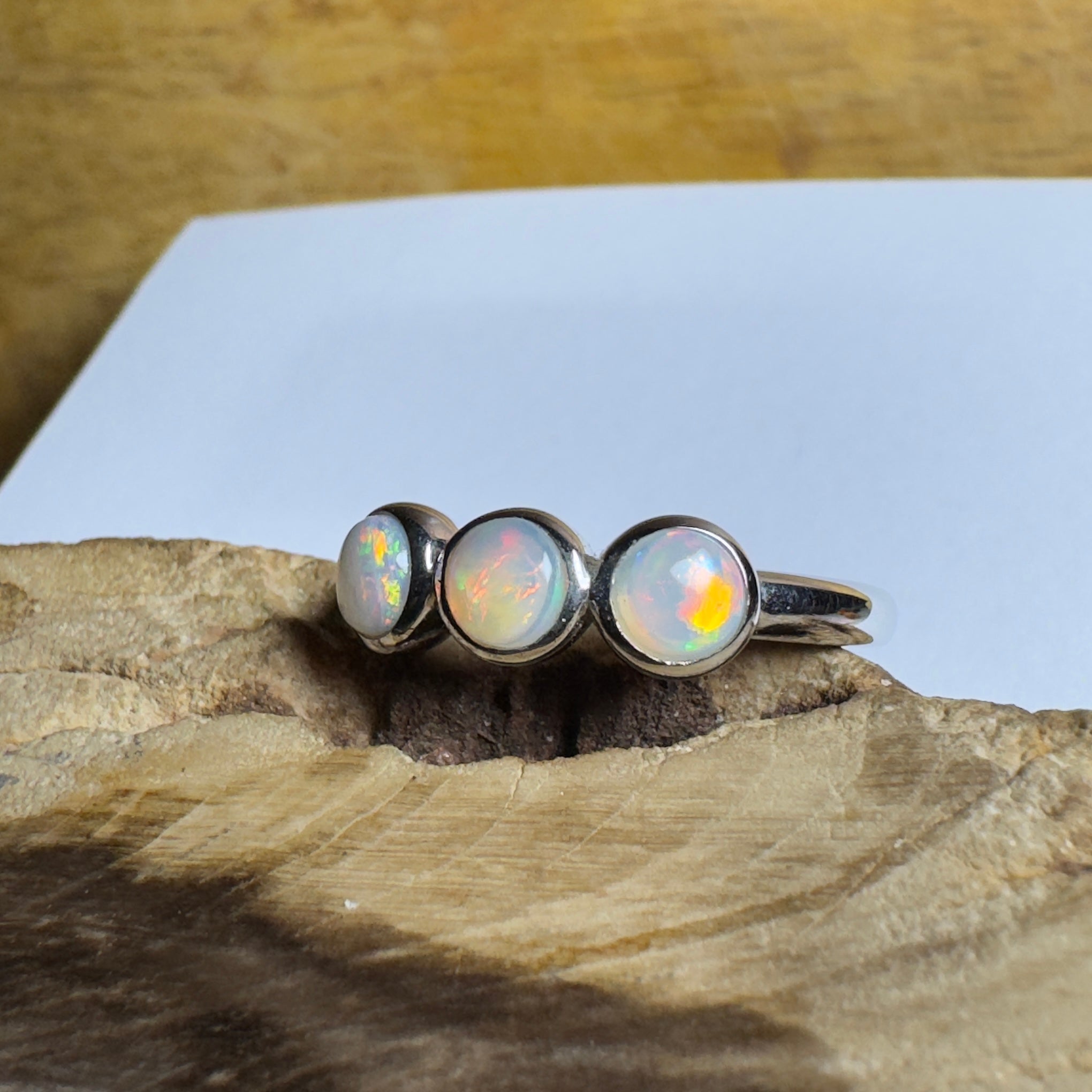 Yarra Valley Fire - 0.9ct Solid Coober Pedy Opal 925 Silver Trio Ring