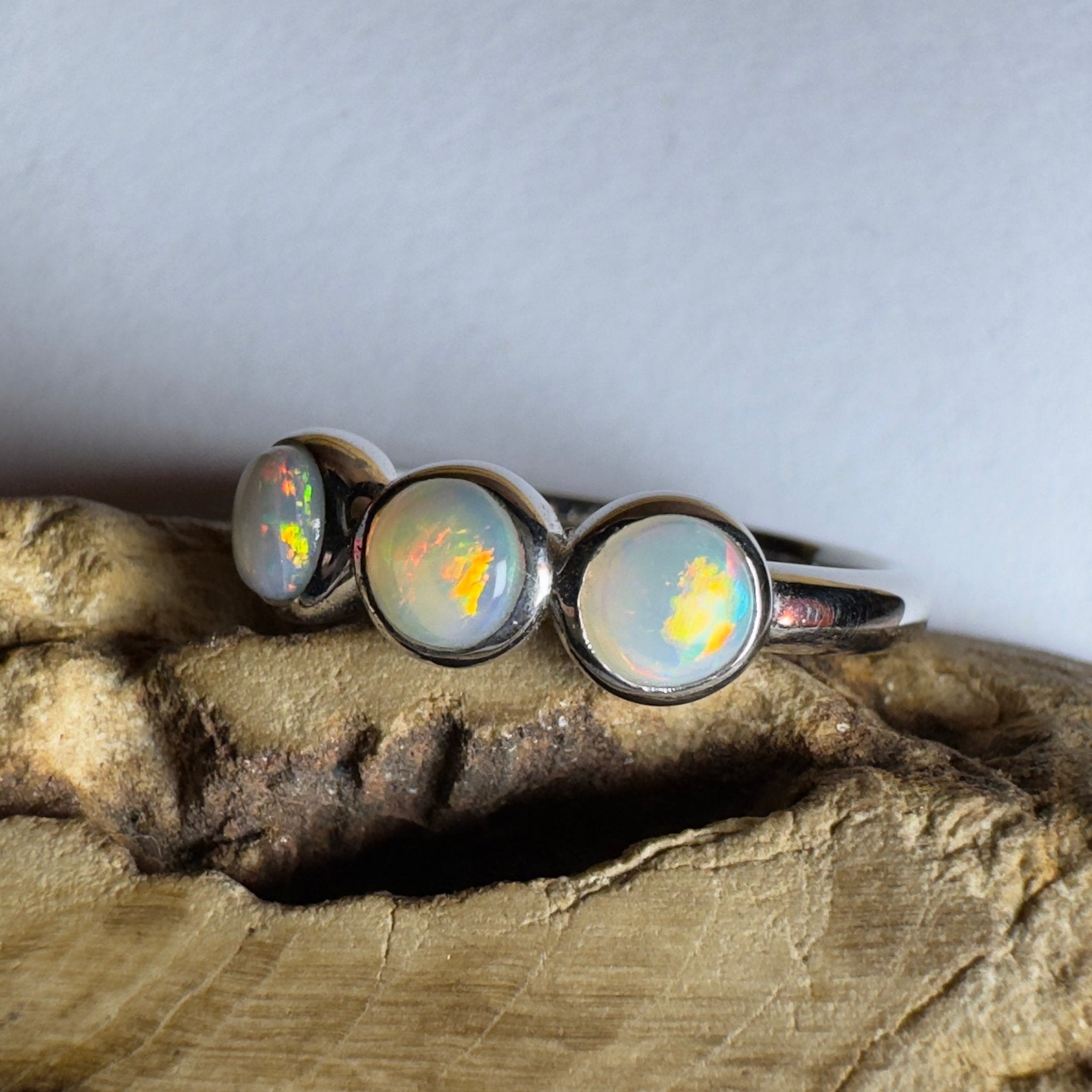 Yarra Valley Fire - 0.9ct Solid Coober Pedy Opal 925 Silver Trio Ring