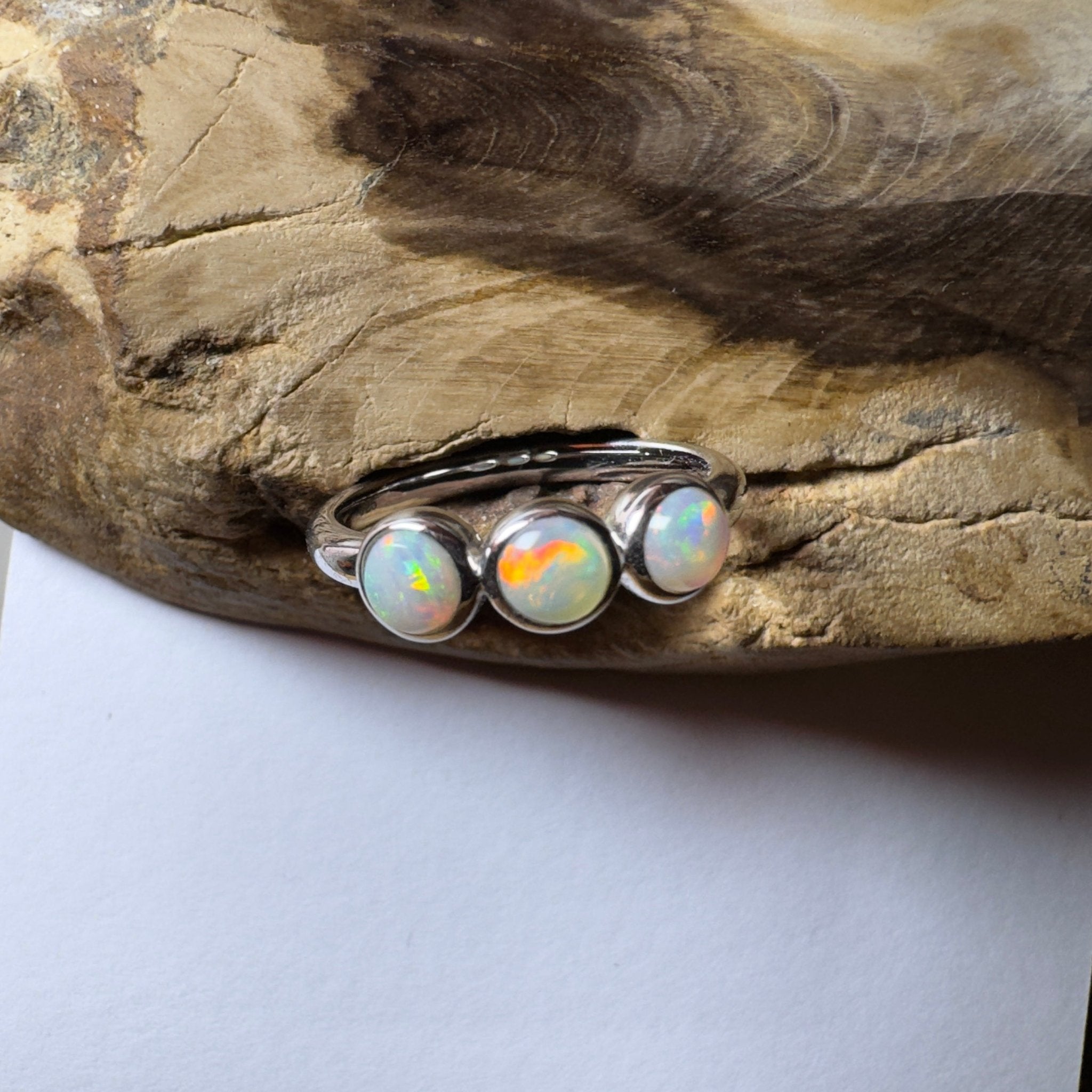 Yarra Valley Fire - 0.9ct Solid Coober Pedy Opal 925 Silver Trio Ring