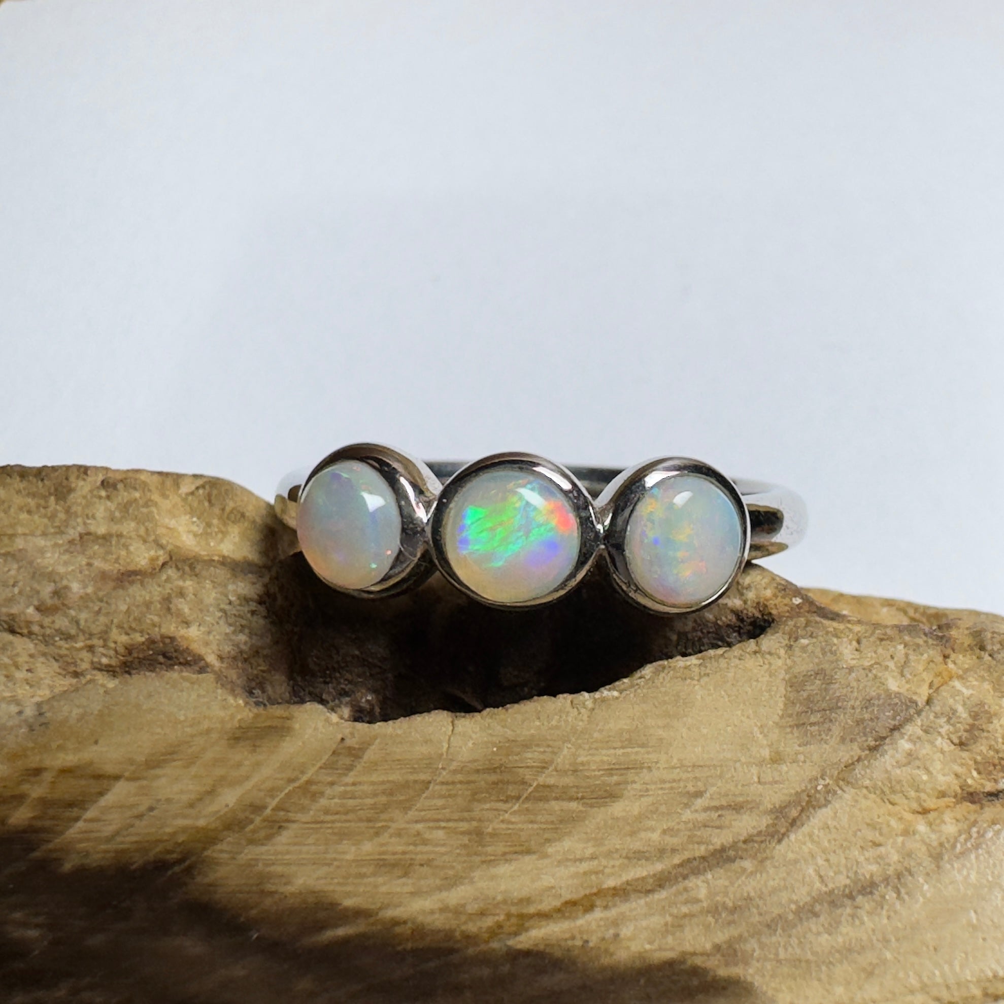 Yarra Valley Fire - 0.9ct Solid Coober Pedy Opal 925 Silver Trio Ring
