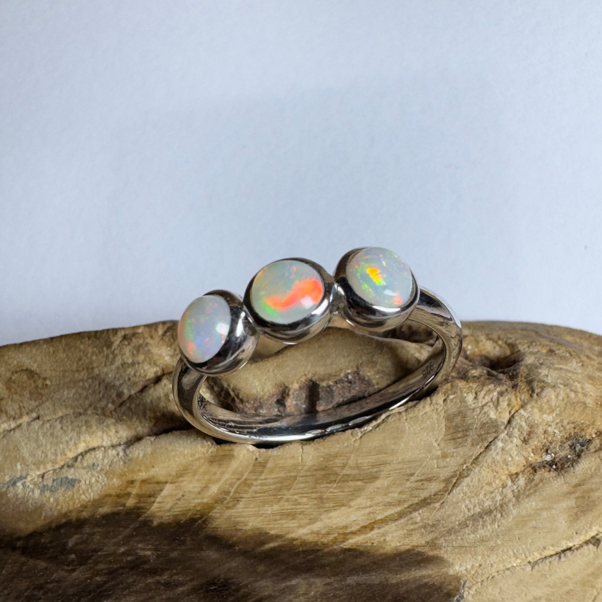 Yarra Valley Fire - 0.9ct Solid Coober Pedy Opal 925 Silver Trio Ring