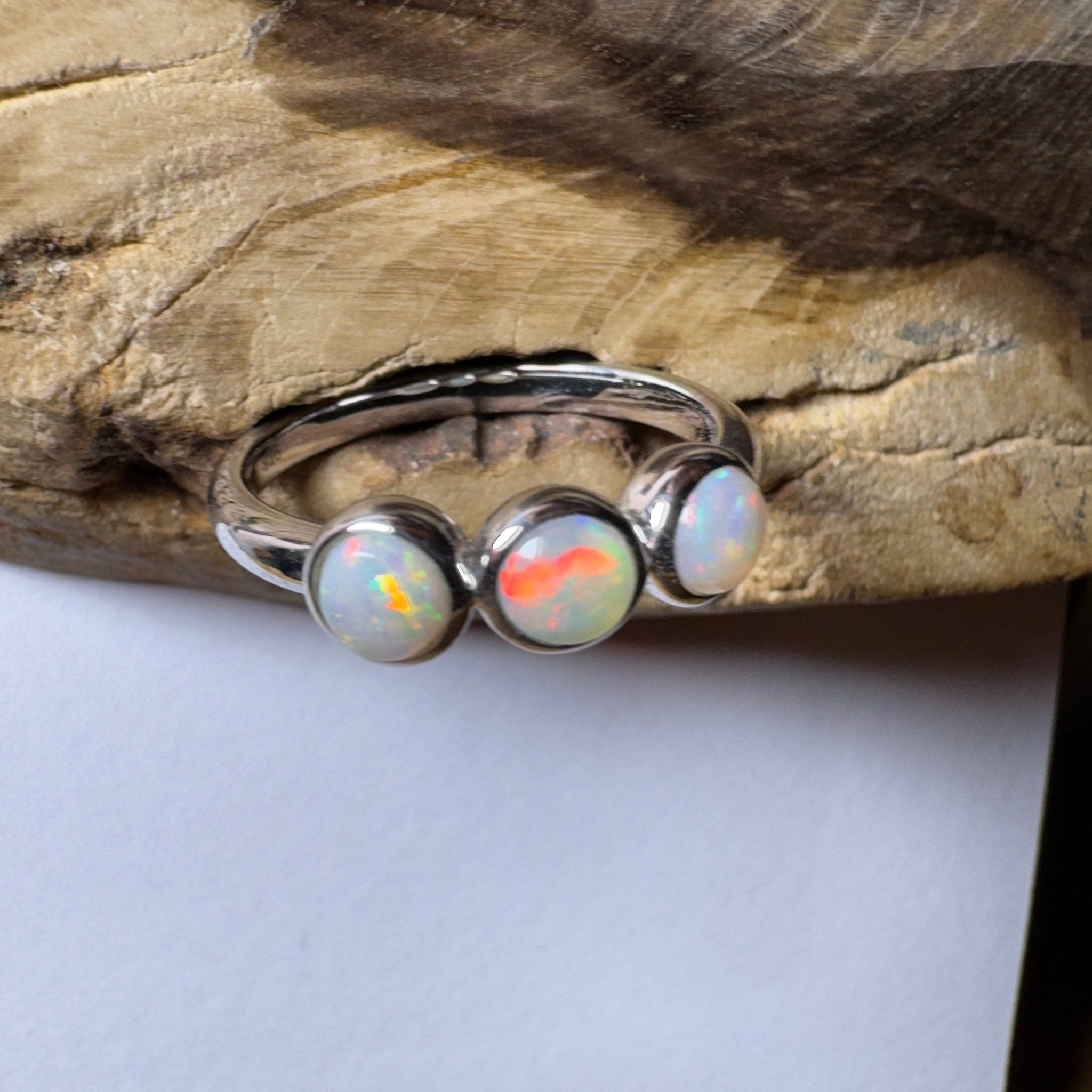 Yarra Valley Fire - 0.9ct Solid Coober Pedy Opal 925 Silver Trio Ring