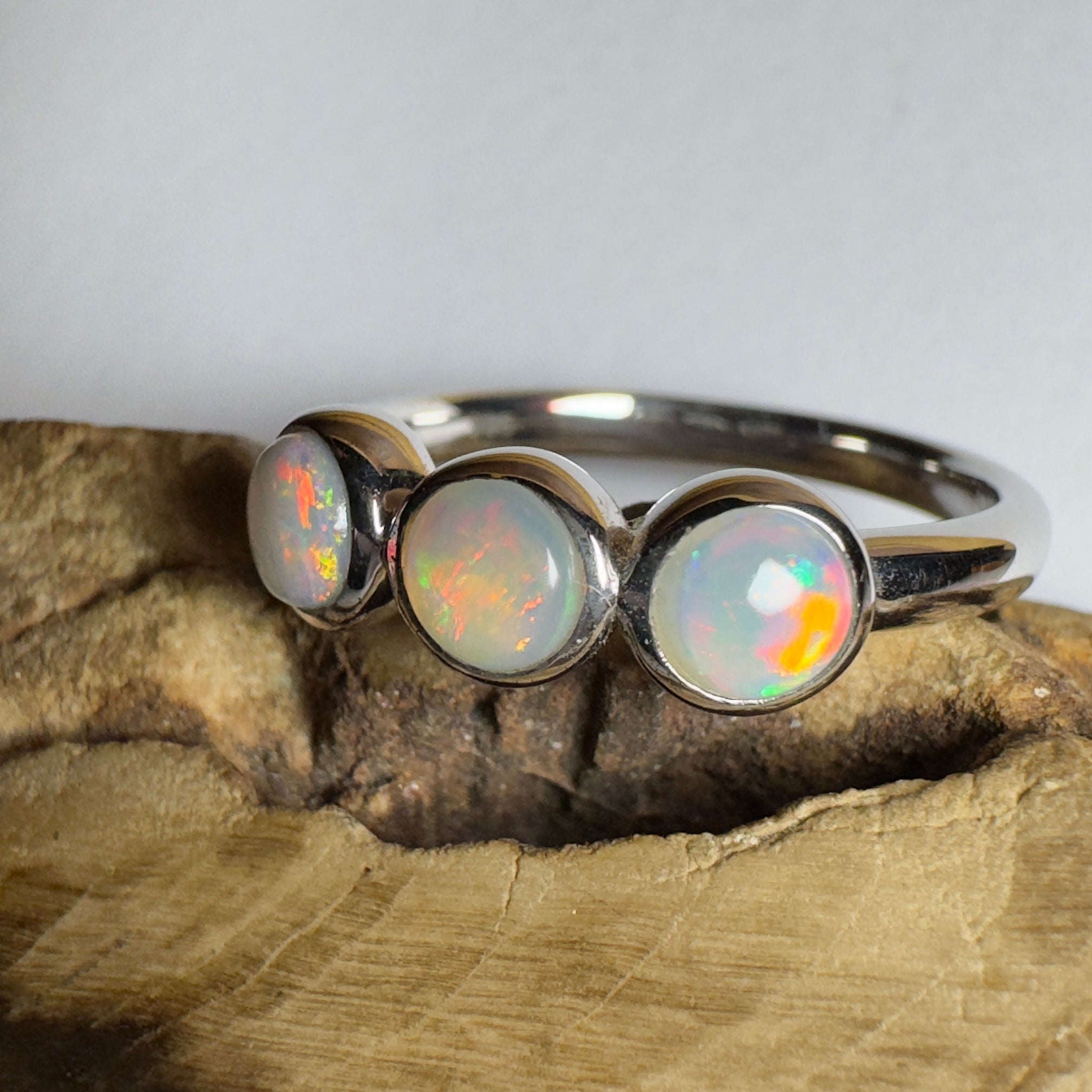 Yarra Valley Fire - 0.9ct Solid Coober Pedy Opal 925 Silver Trio Ring