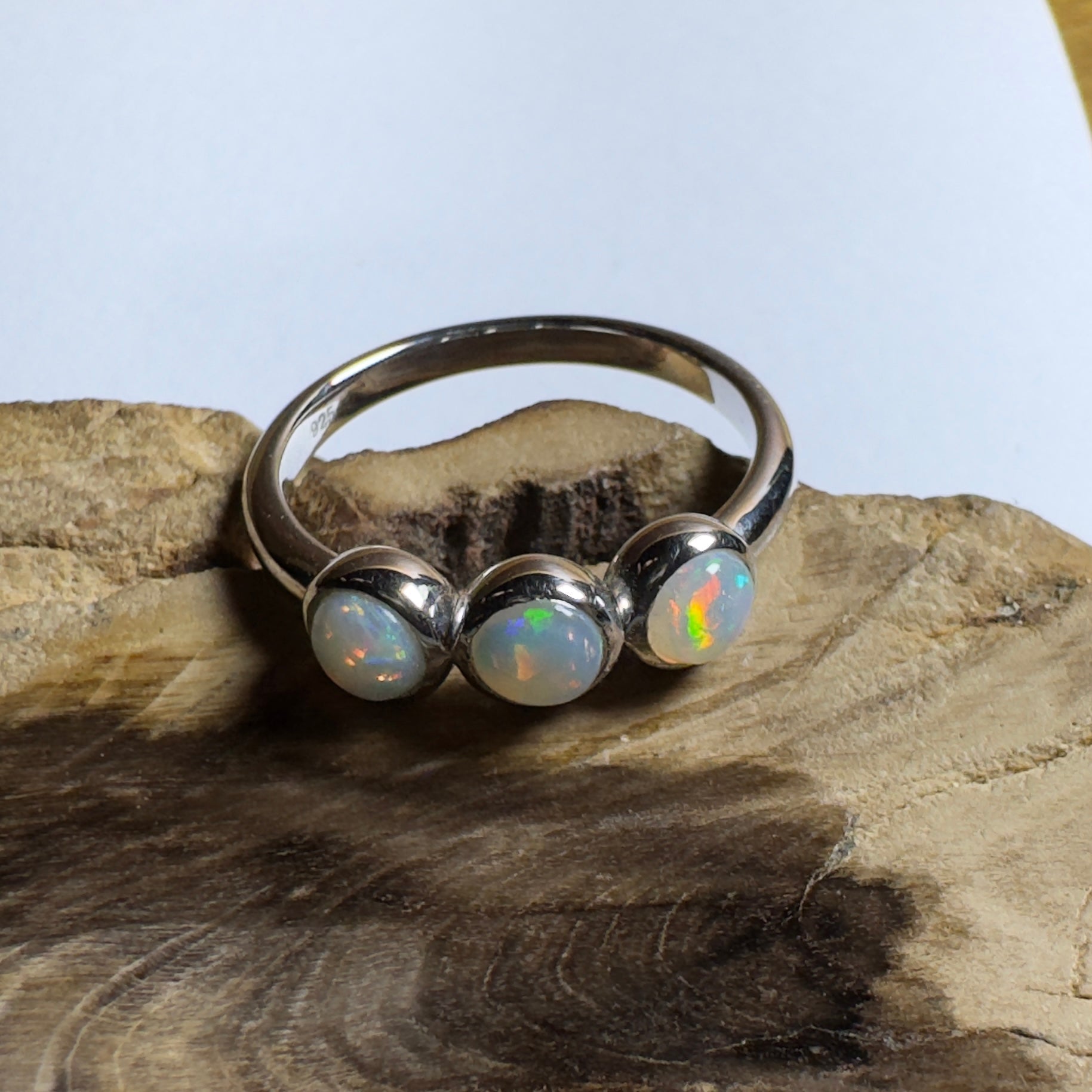 Yarra Valley Fire - 0.9ct Solid Coober Pedy Opal 925 Silver Trio Ring