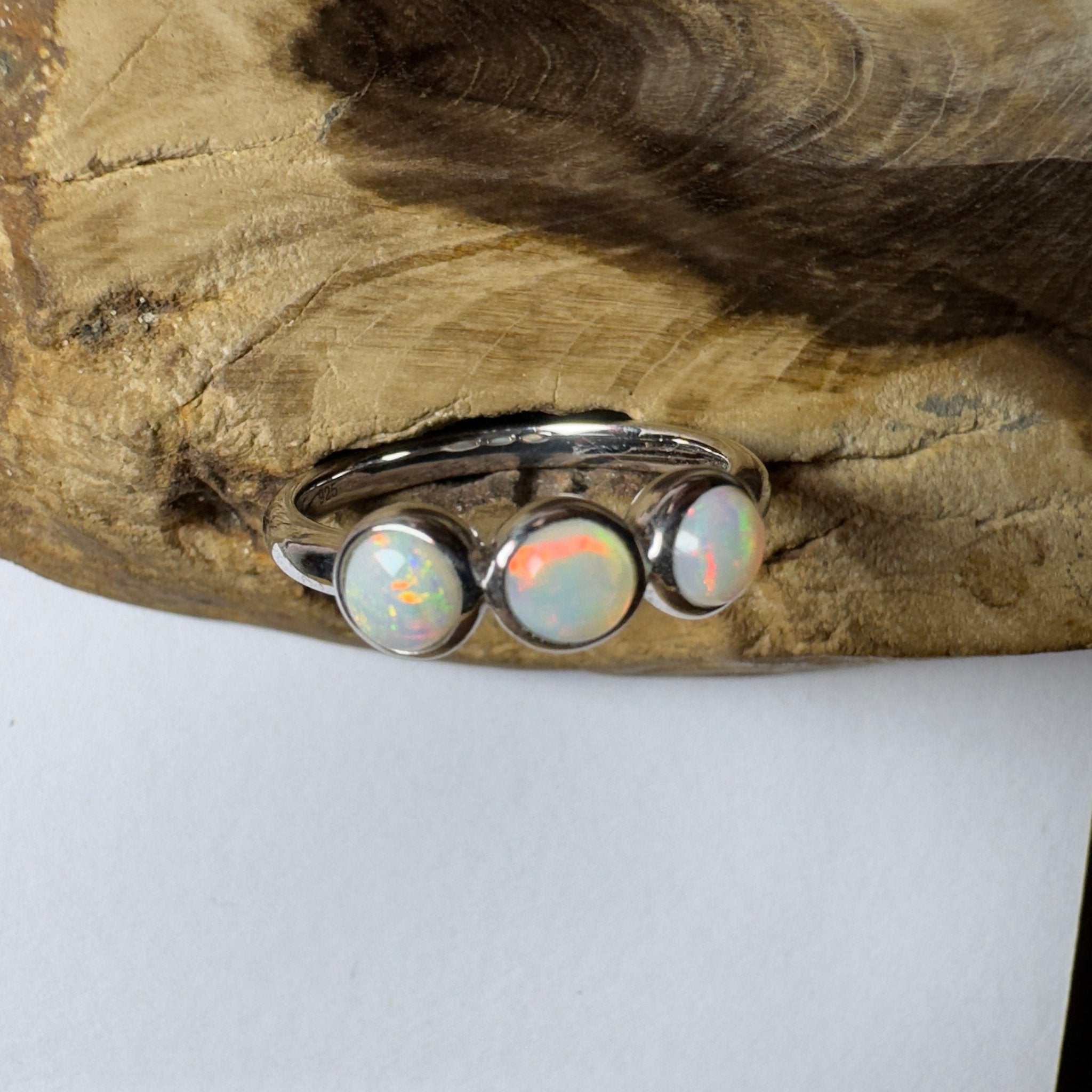 Yarra Valley Fire - 0.9ct Solid Coober Pedy Opal 925 Silver Trio Ring