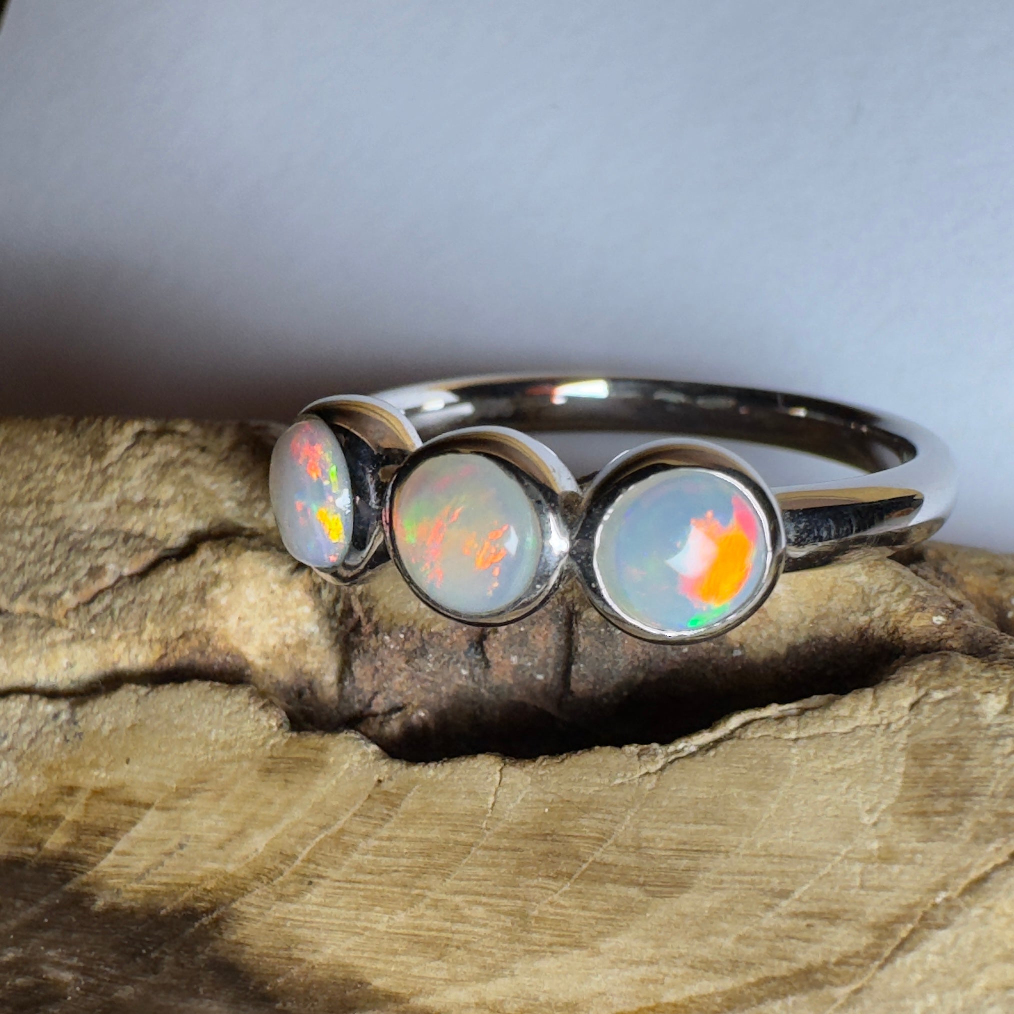 Yarra Valley Fire - 0.9ct Solid Coober Pedy Opal 925 Silver Trio Ring