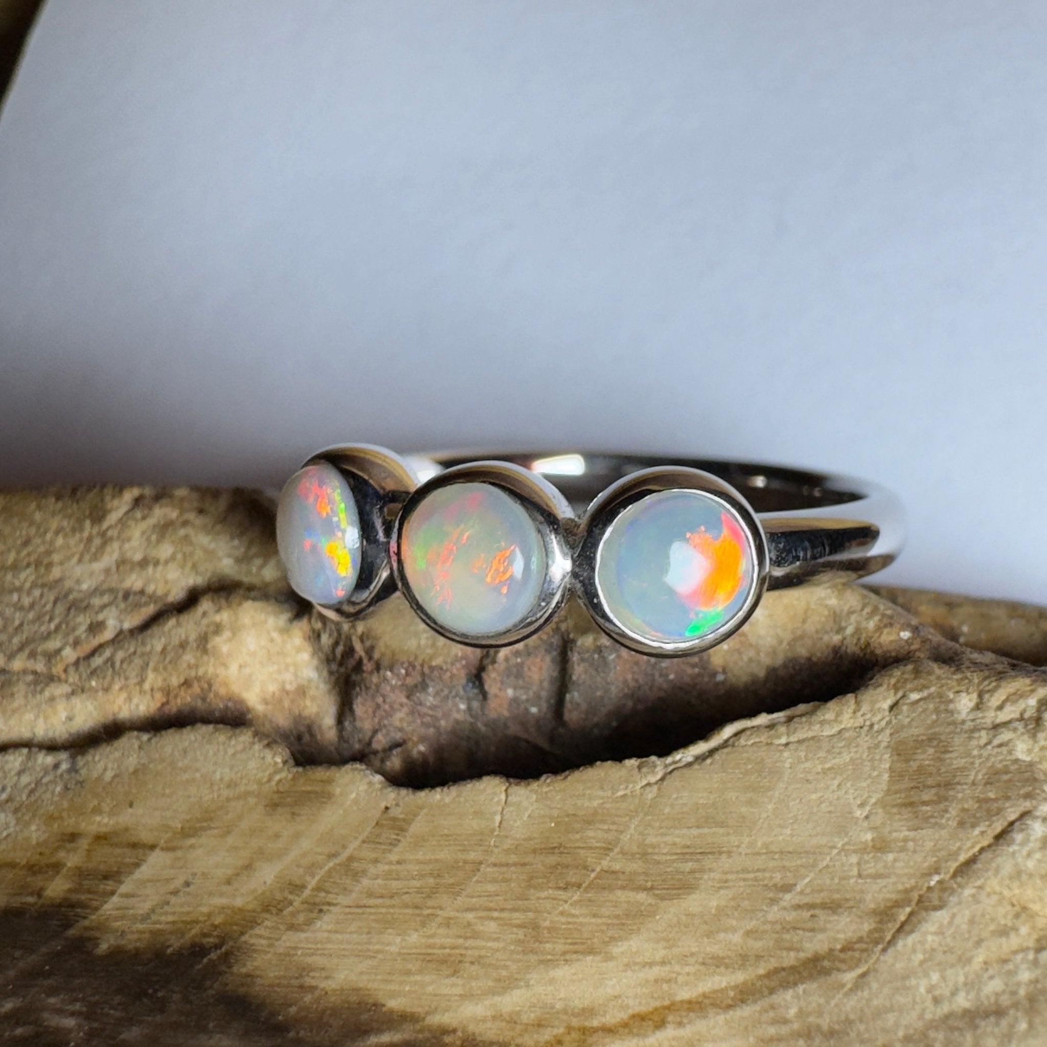 Yarra Valley Fire - 0.9ct Solid Coober Pedy Opal 925 Silver Trio Ring