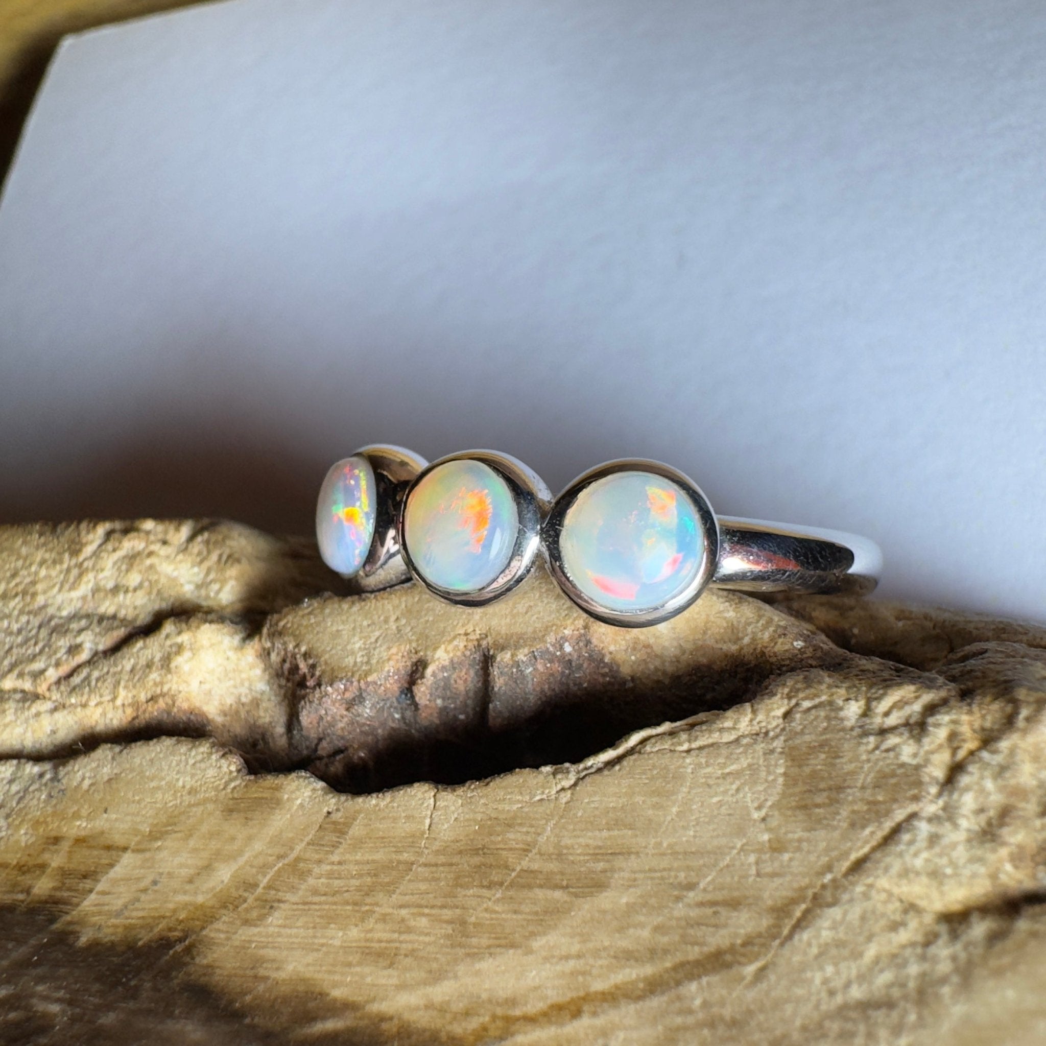 Yarra Valley Fire - 0.9ct Solid Coober Pedy Opal 925 Silver Trio Ring