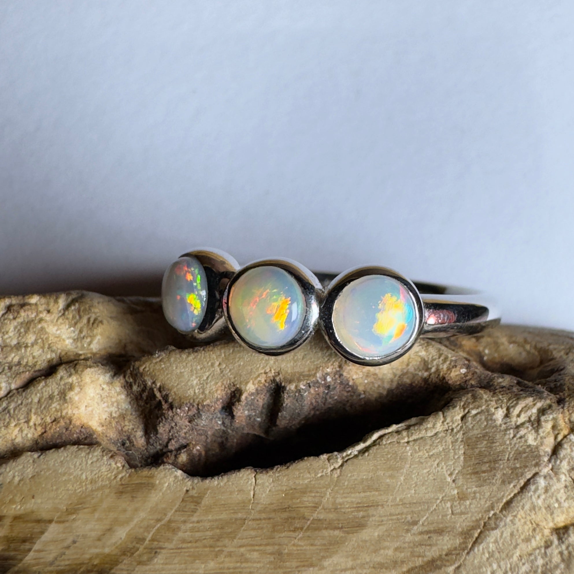 Yarra Valley Fire - 0.9ct Solid Coober Pedy Opal 925 Silver Trio Ring