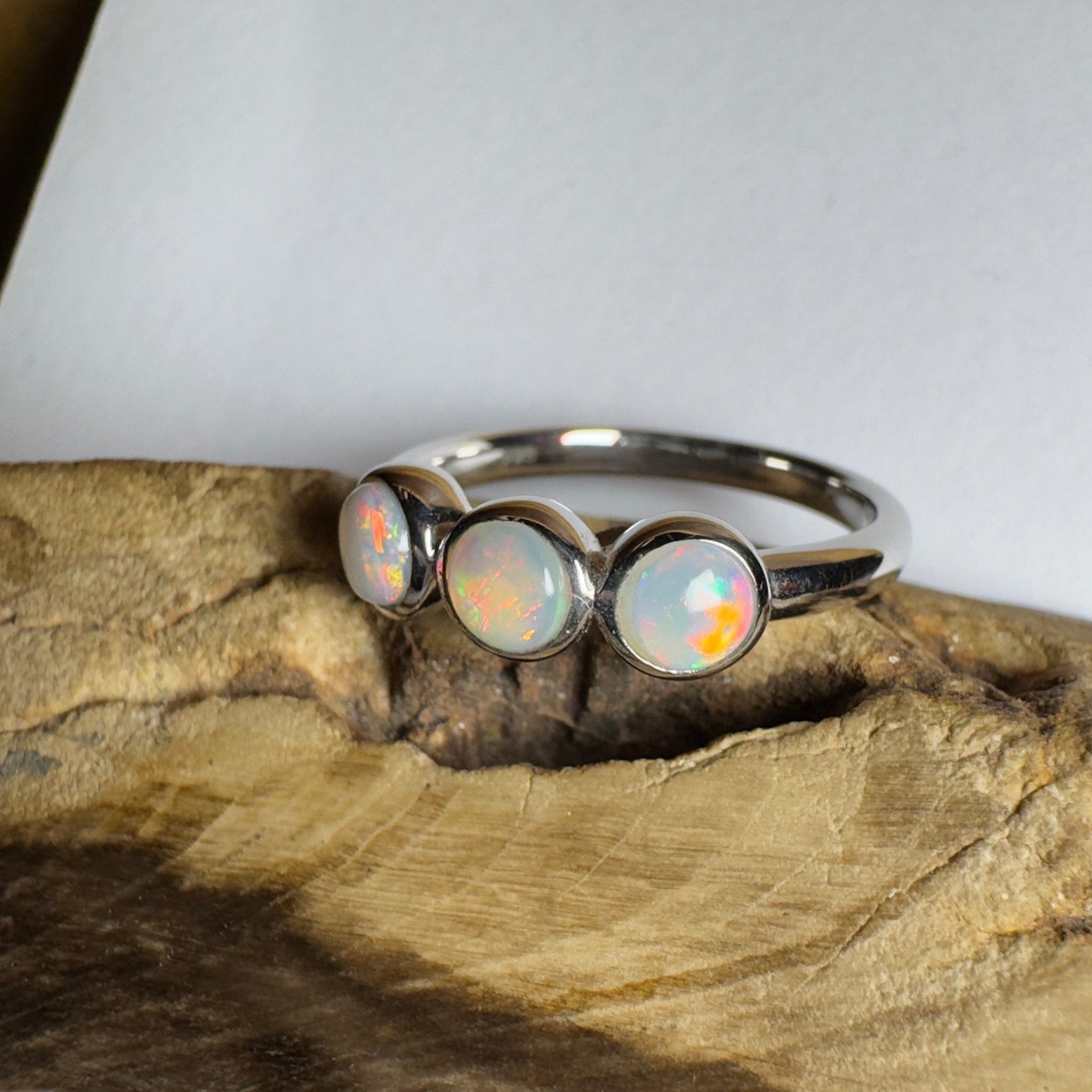 Yarra Valley Fire - 0.9ct Solid Coober Pedy Opal 925 Silver Trio Ring
