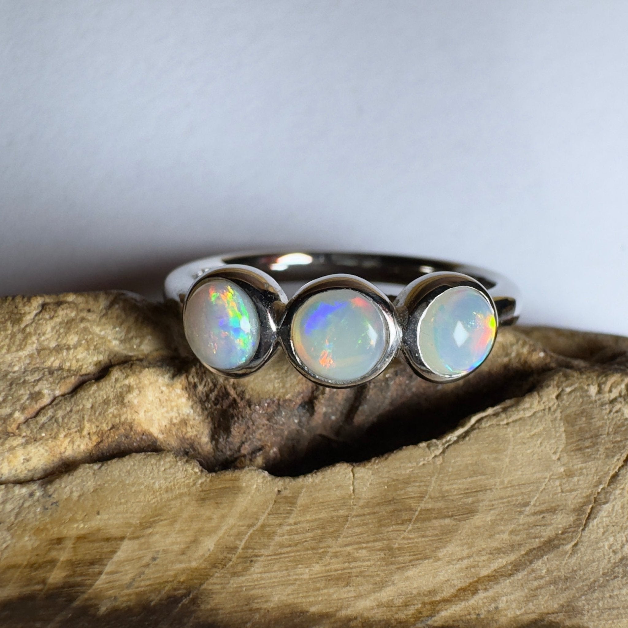 Yarra Valley Fire - 0.9ct Solid Coober Pedy Opal 925 Silver Trio Ring