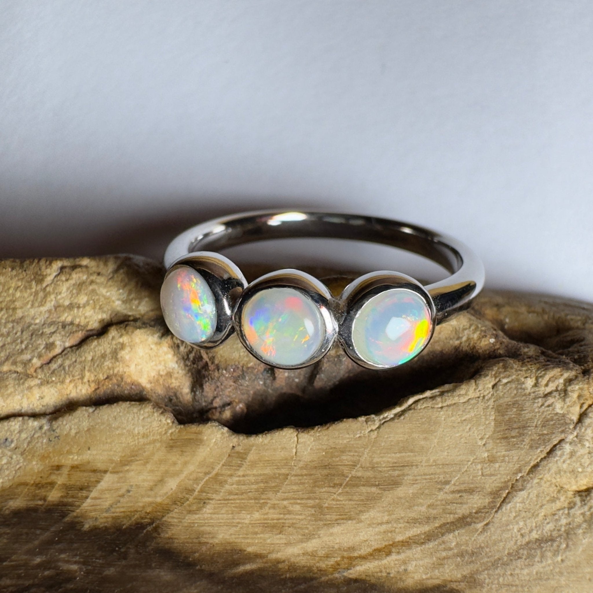 Yarra Valley Fire - 0.9ct Solid Coober Pedy Opal 925 Silver Trio Ring