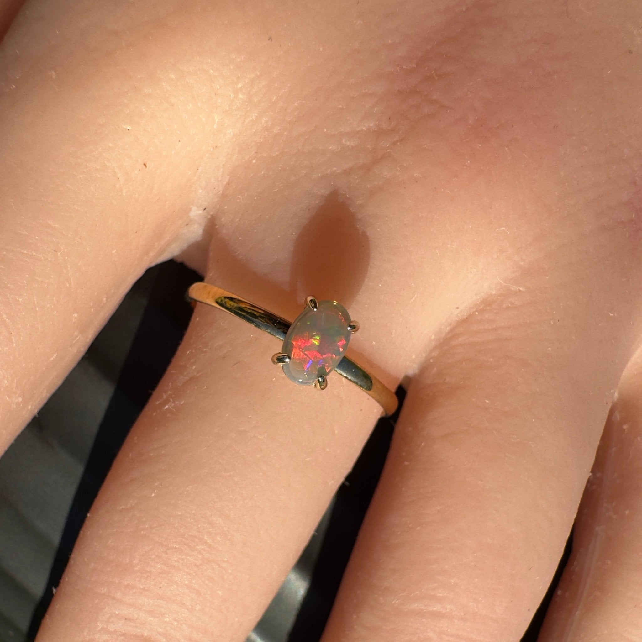 Yarrangobilly Flame ~ 0.8ct Solid Lightning Ridge Opal 9ct Yellow Gold Ring