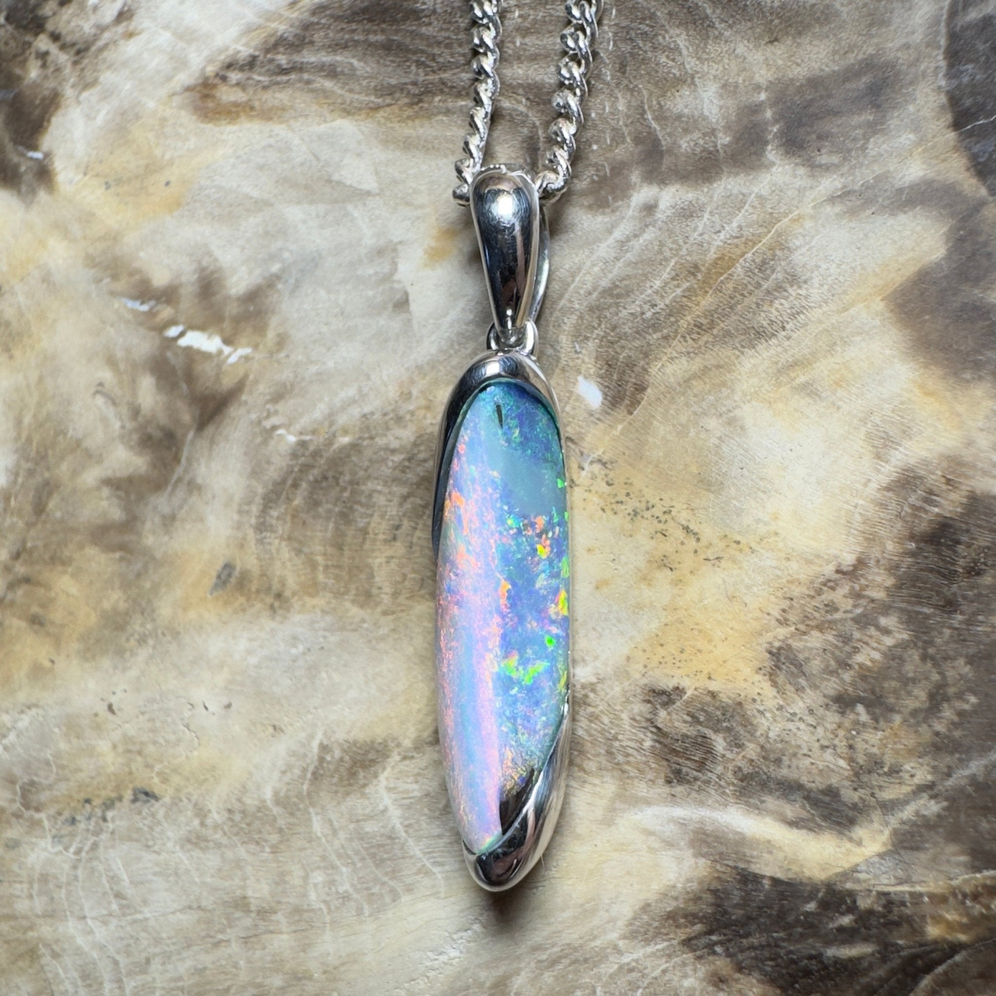 Yarri Dreamfire ~ Queensland Boulder Opal 925 Sterling Silver Pendant Necklace