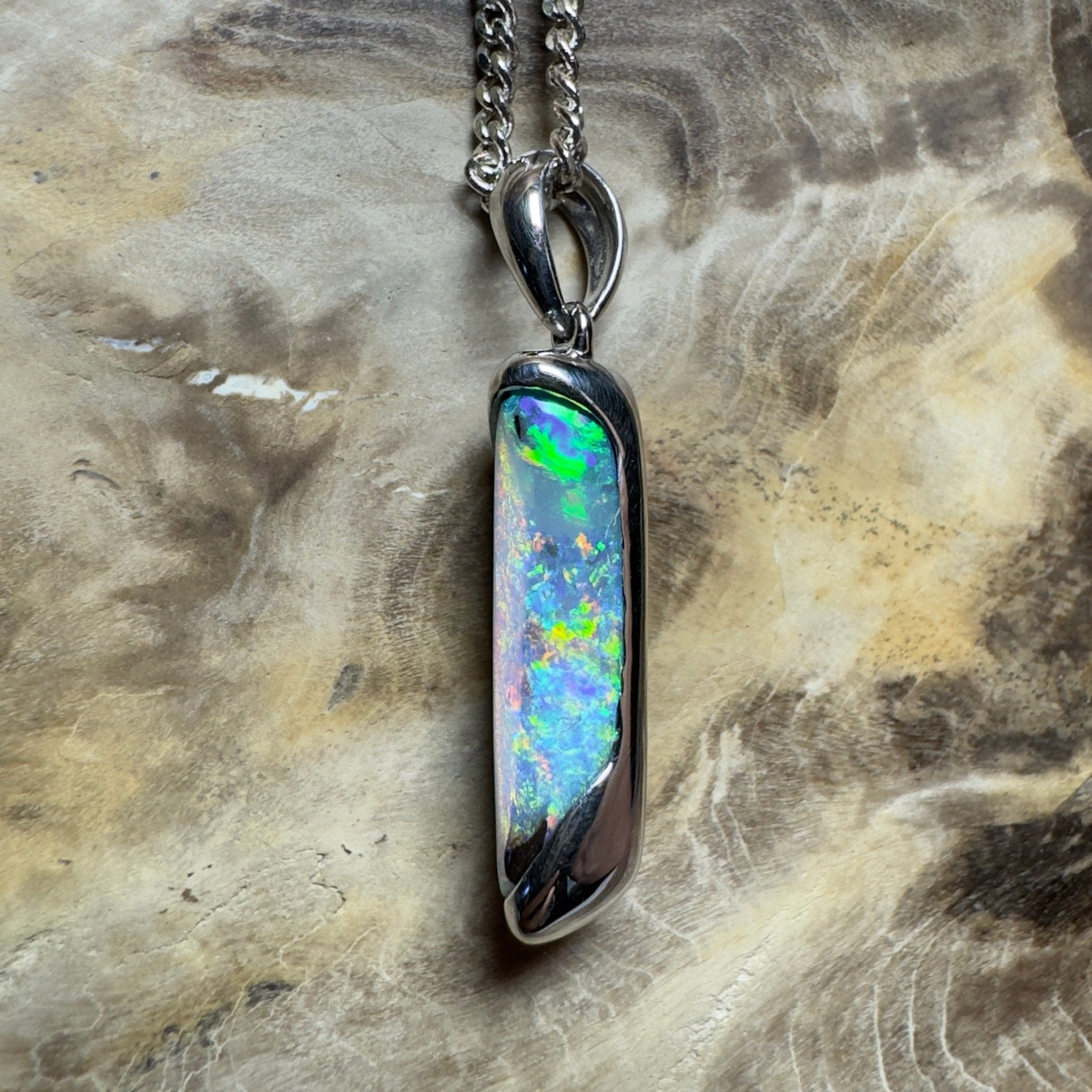 Yarri Dreamfire ~ Queensland Boulder Opal 925 Sterling Silver Pendant Necklace