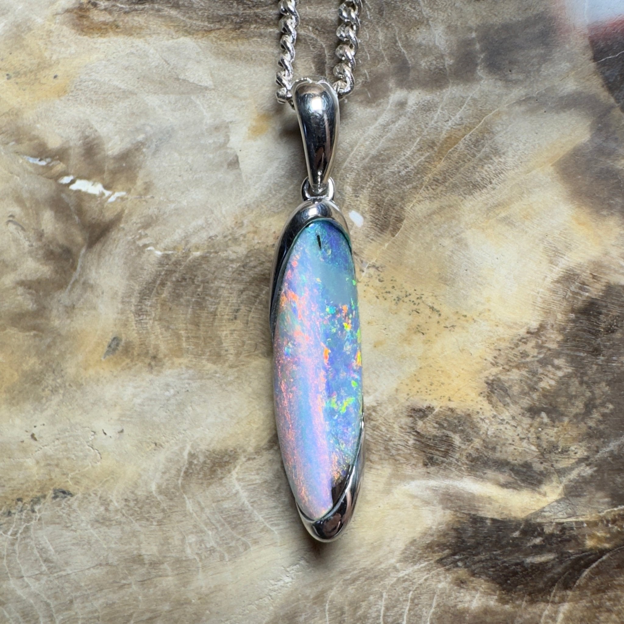 Yarri Dreamfire ~ Queensland Boulder Opal 925 Sterling Silver Pendant Necklace