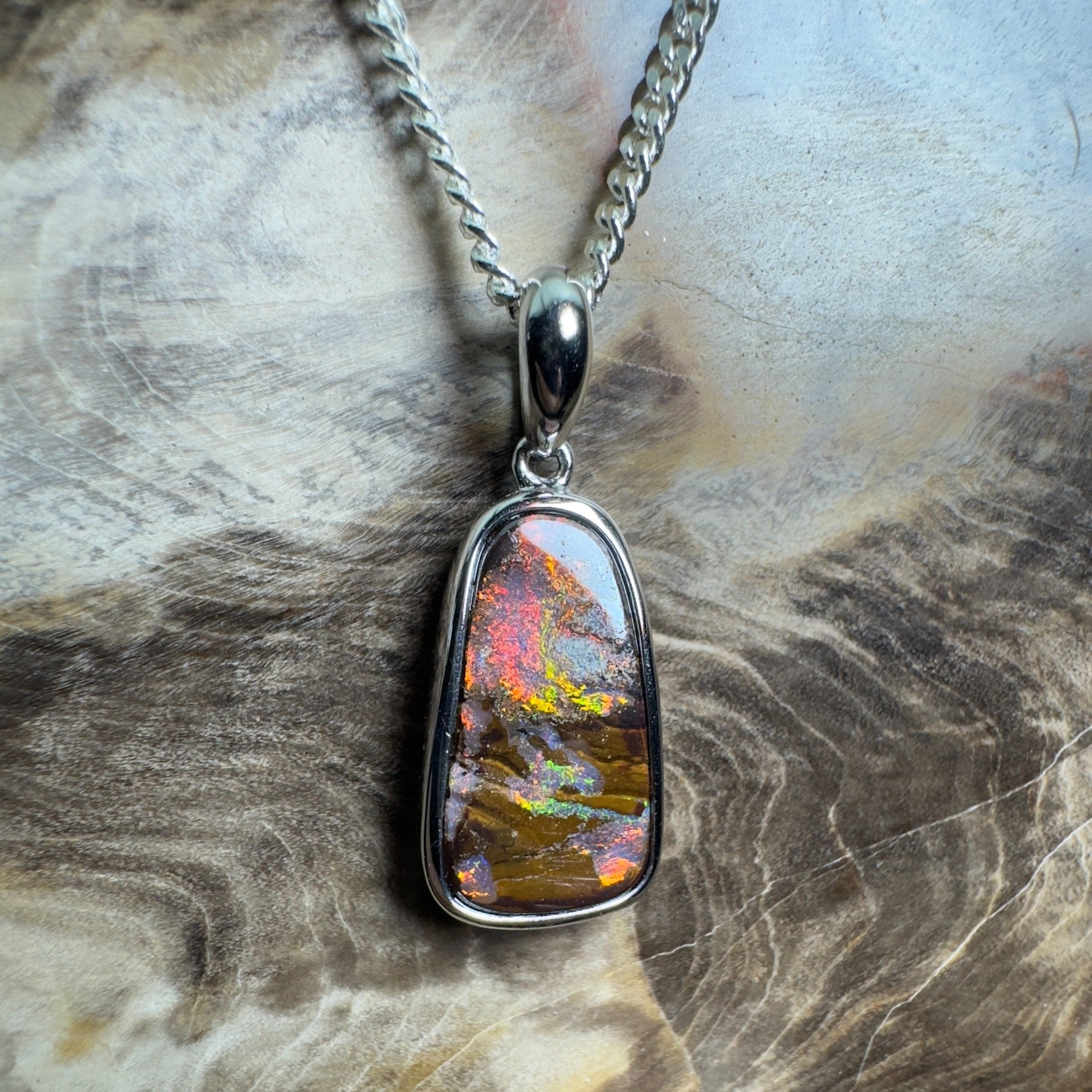 Yilgarn Core ~ Queensland Boulder Opal 925 Sterling Silver Pendant Necklace