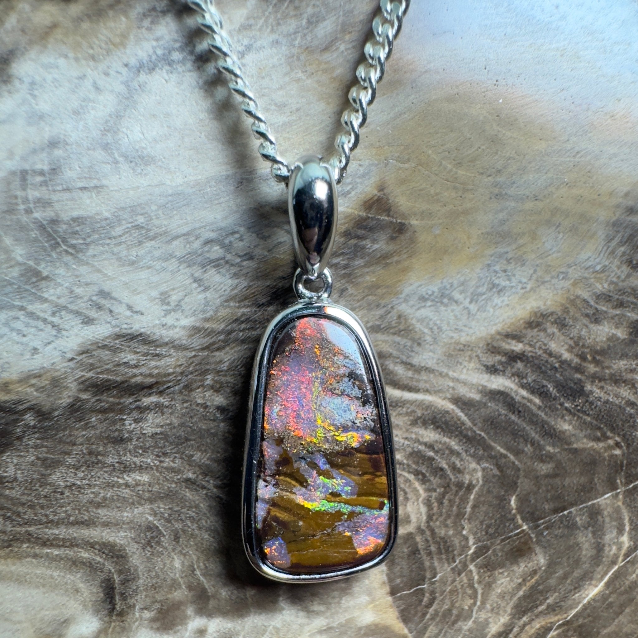 Yilgarn Core ~ Queensland Boulder Opal 925 Sterling Silver Pendant Necklace