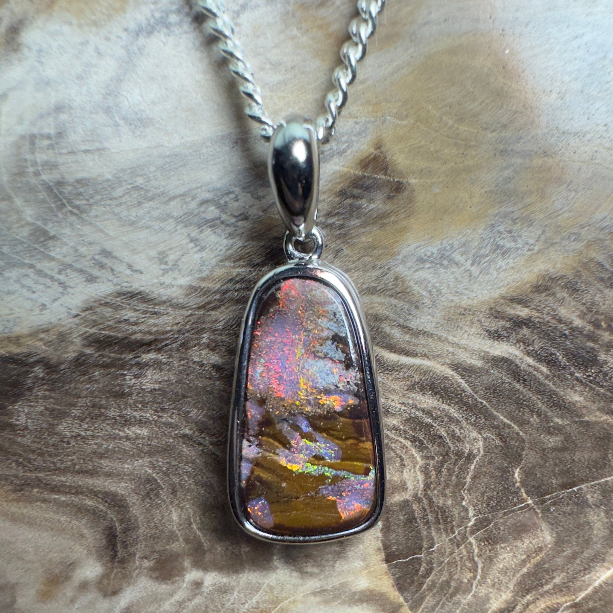 Yilgarn Core ~ Queensland Boulder Opal 925 Sterling Silver Pendant Necklace