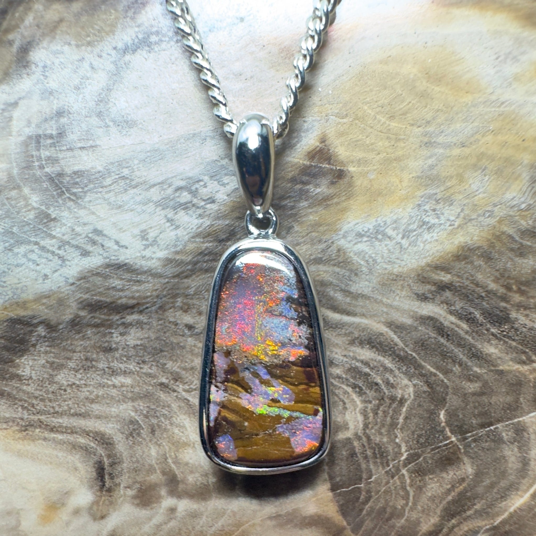 Yilgarn Core ~ Queensland Boulder Opal 925 Sterling Silver Pendant Necklace