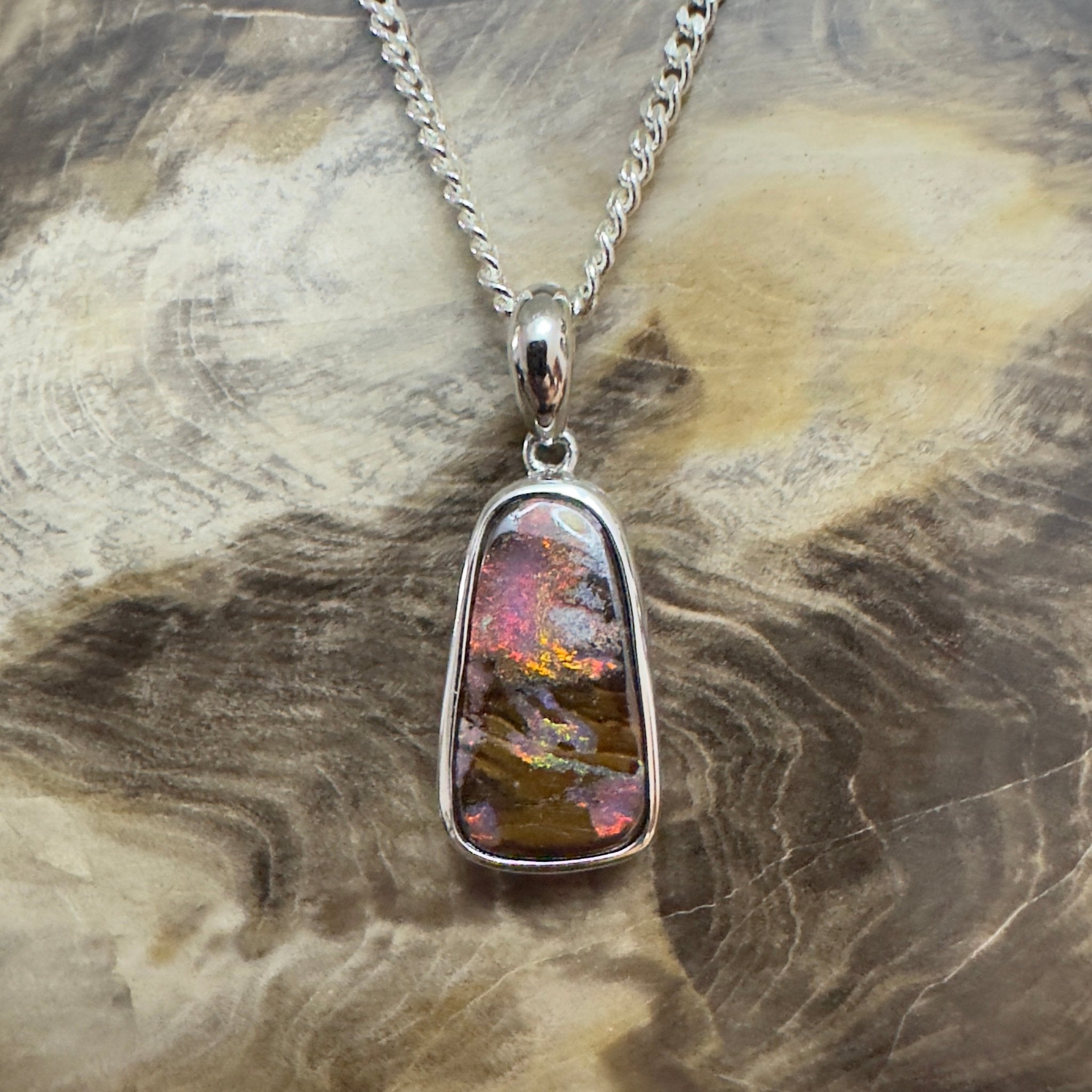 Yilgarn Core ~ Queensland Boulder Opal 925 Sterling Silver Pendant Necklace