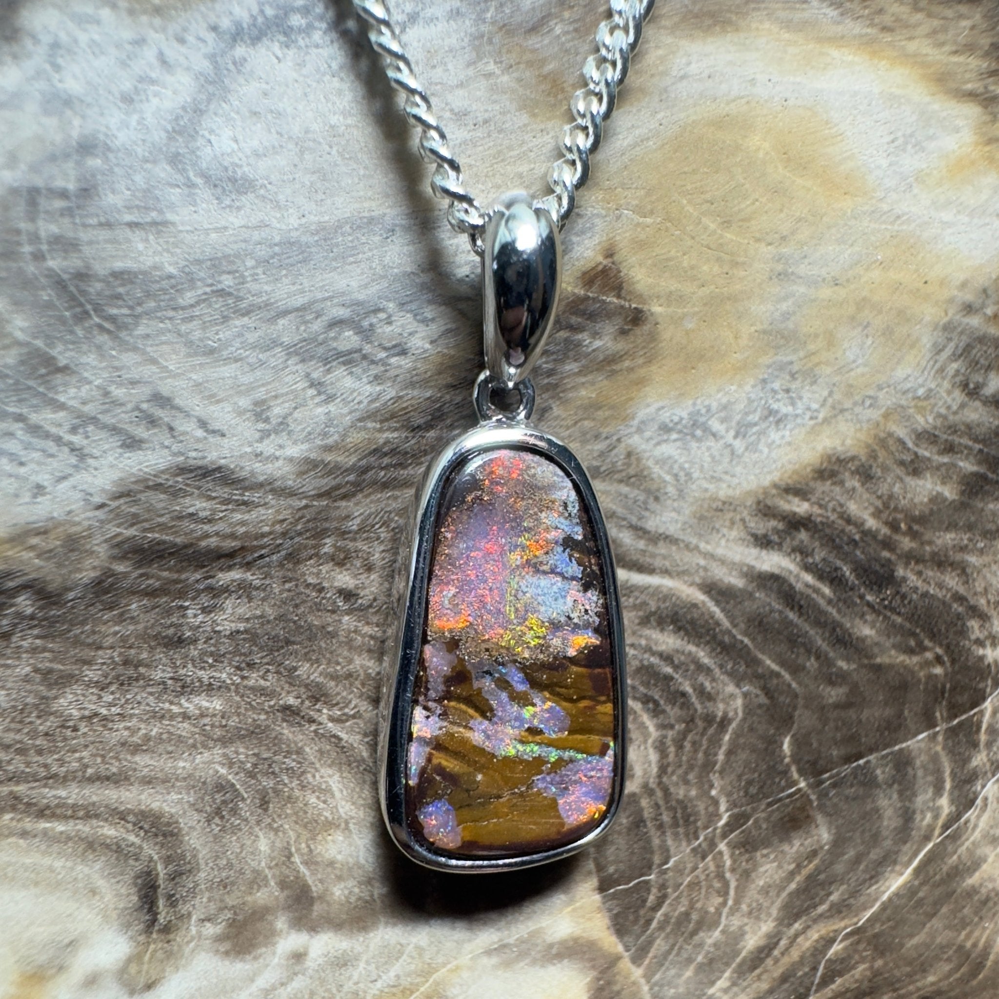 Yilgarn Core ~ Queensland Boulder Opal 925 Sterling Silver Pendant Necklace
