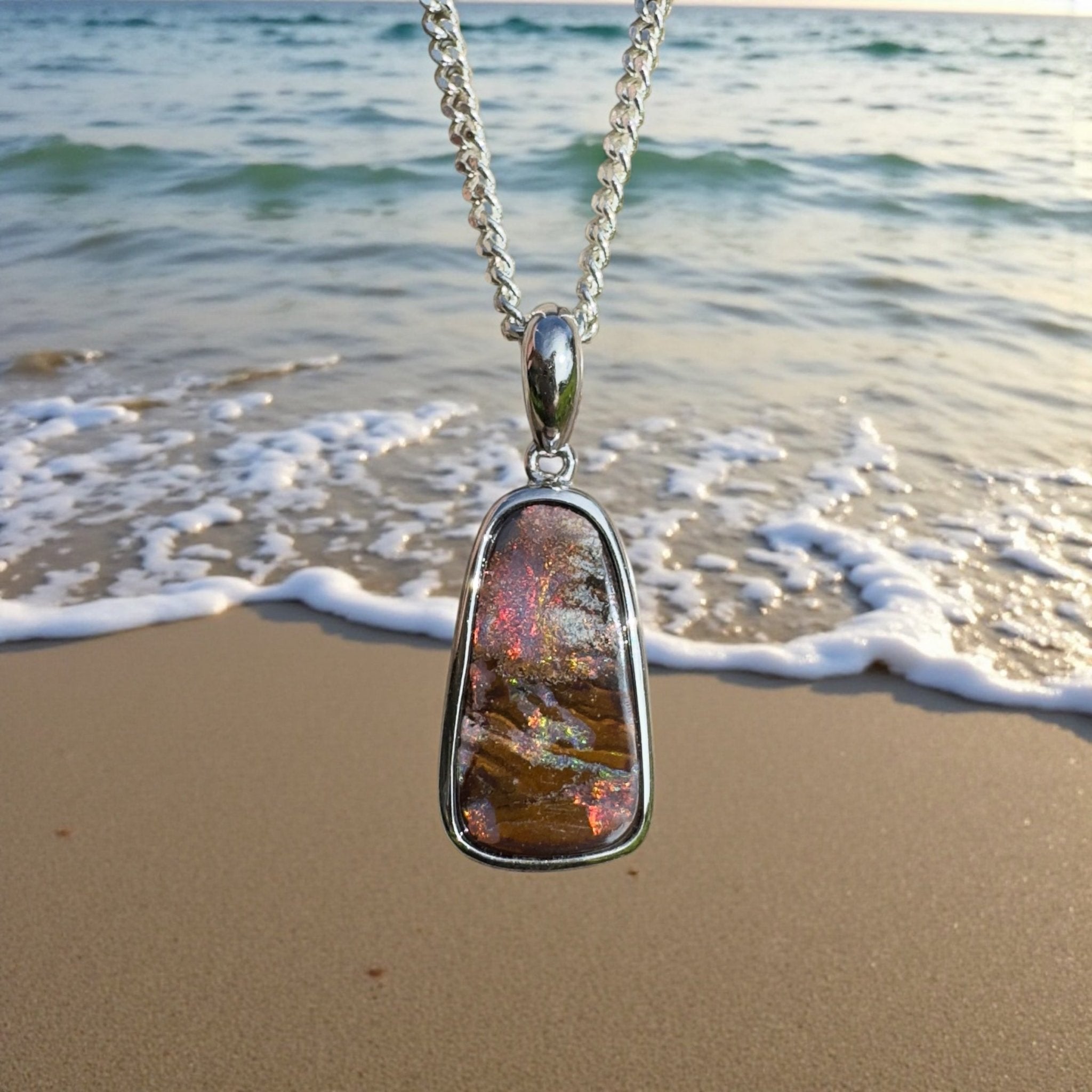 Yilgarn Core ~ Queensland Boulder Opal 925 Sterling Silver Pendant Necklace